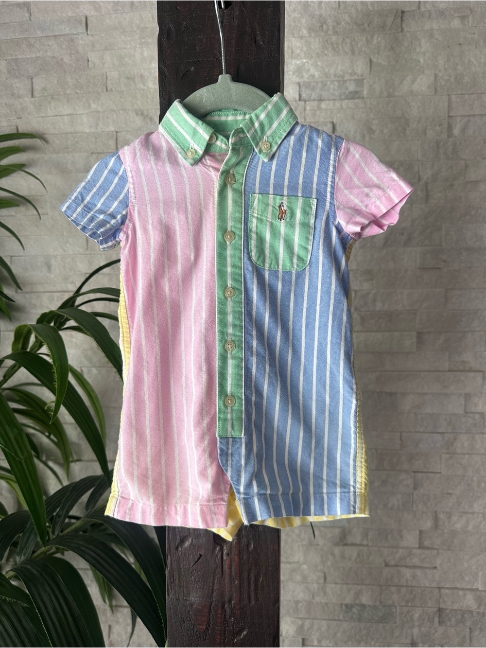 Ralph Lauren Pastel Stripe Baby Short-Sleeve Cotton Romper Size 3M